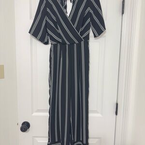 Elegant Black and White Striped Jumpsuit